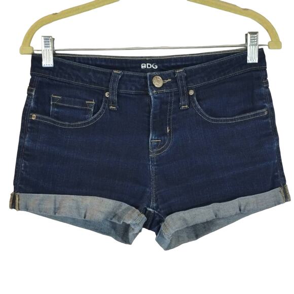 A BDG Women's Blue Dark Wash Mid Rise Shortie Denim Jean Short Shorts Size 26 - Picture 1 of 9